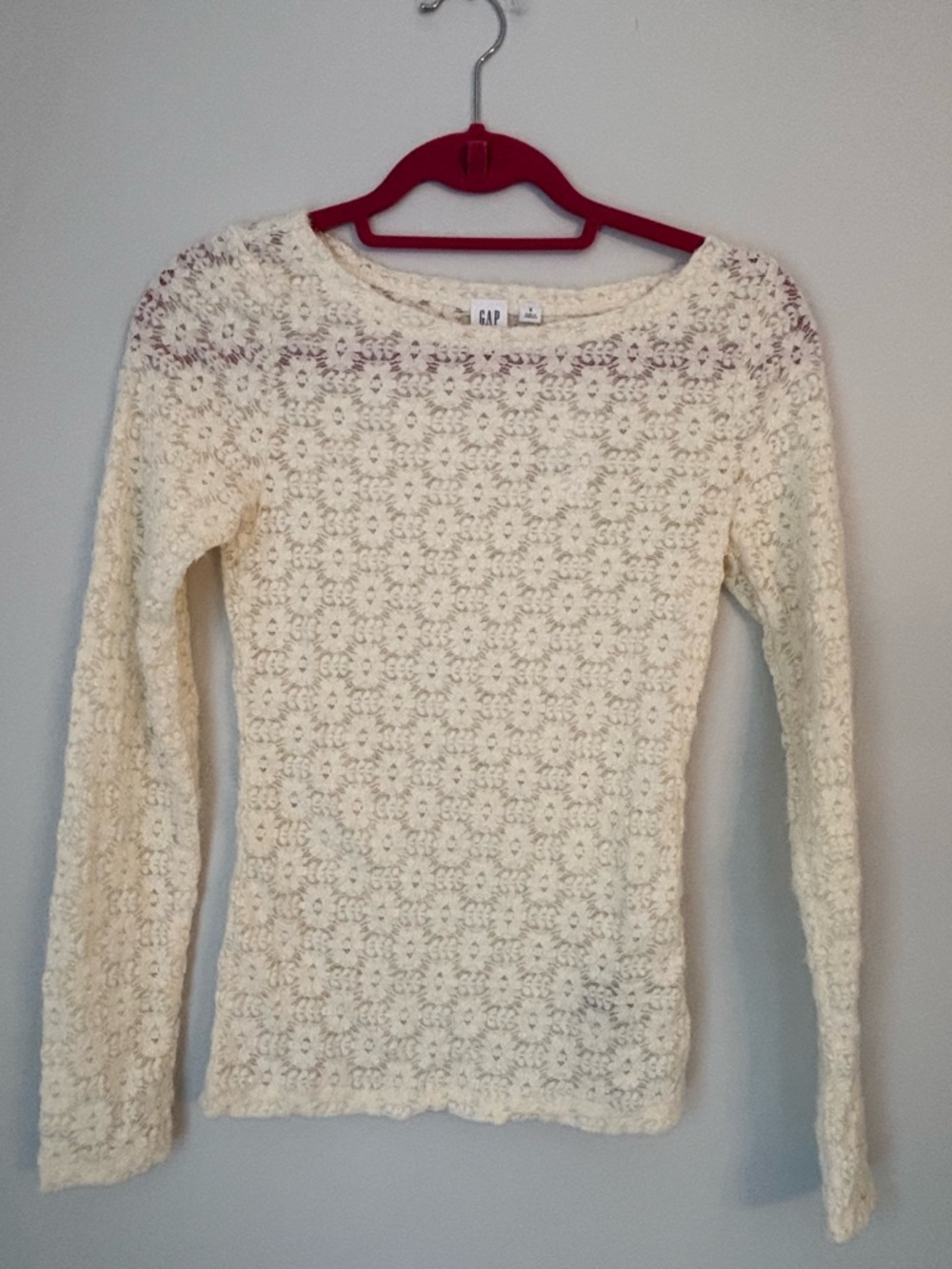 GAP Lace Crochet Long Sleeve Top in Cream